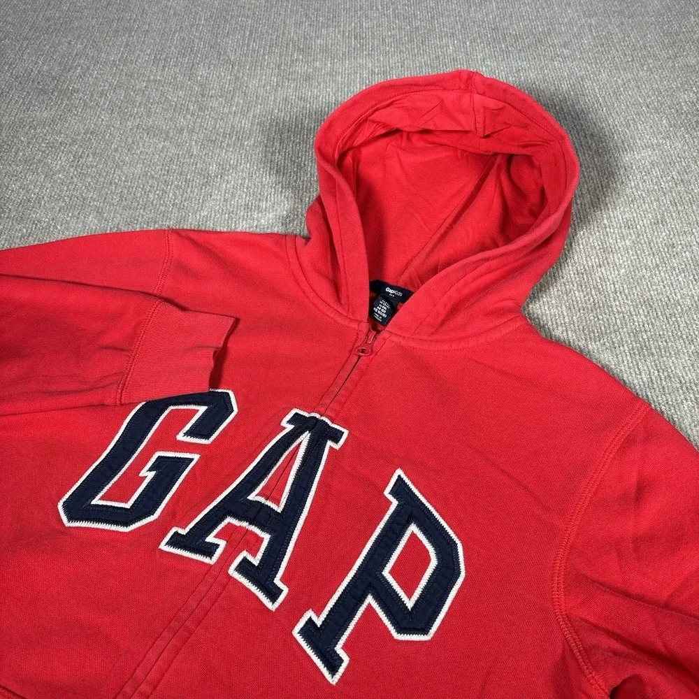 GAP Kids Hoodie Sweatshirt Youth 2XL Full‎ Zip Red Fleece Embroidered Logo Y2K